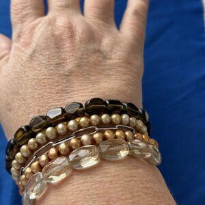 Silpada Silver 5 Strand Copper Pearl Smokey Quartz Bracelet B1412